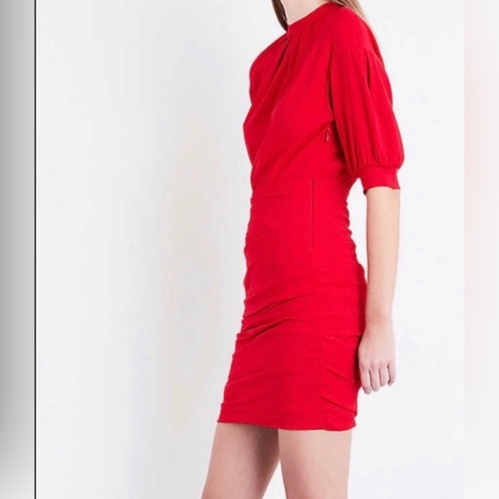 Maje Dress Bright Red Roxia Crepe Ruched Mini NWT Sz S